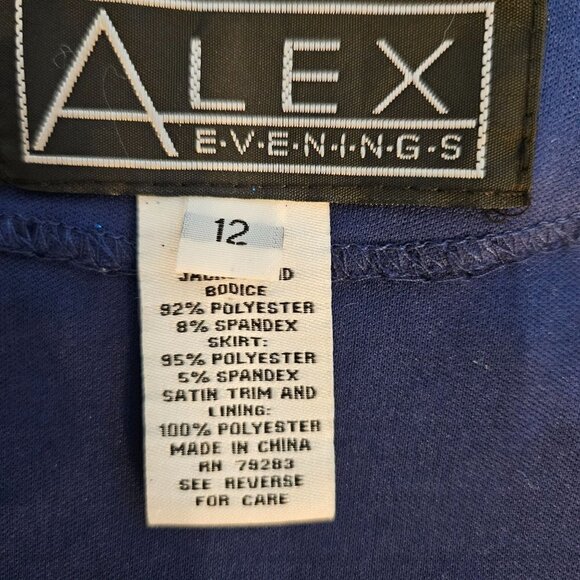 ALEX Evenings Size 12 Blazer Blue Metallic Sparkle Open Front Stretch - Picture 8 of 10